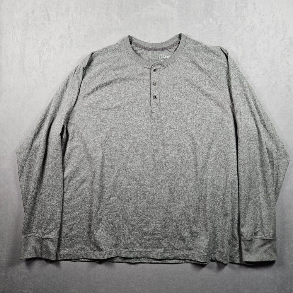 LL Bean Venturesoft Henley Shirt Mens 3XL Gray Regular Fit Long Sleeve Fitted